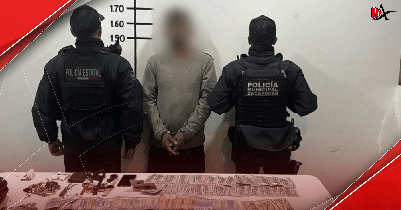 Asegura Policía Municipal de Zacatecas a hombre con más de 160 mil pesos
