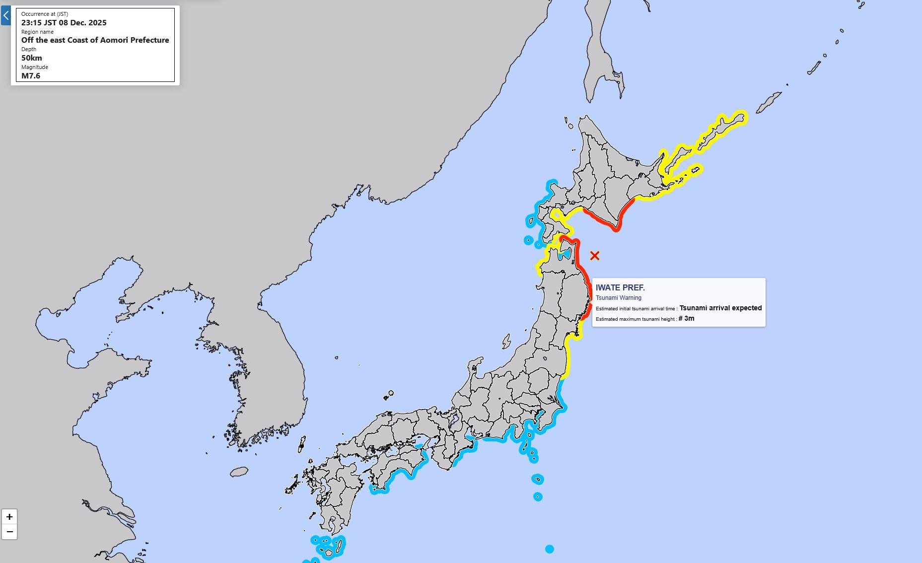 Alerta máxima en Japón tras terremoto de 7.6 y amenaza de tsunami