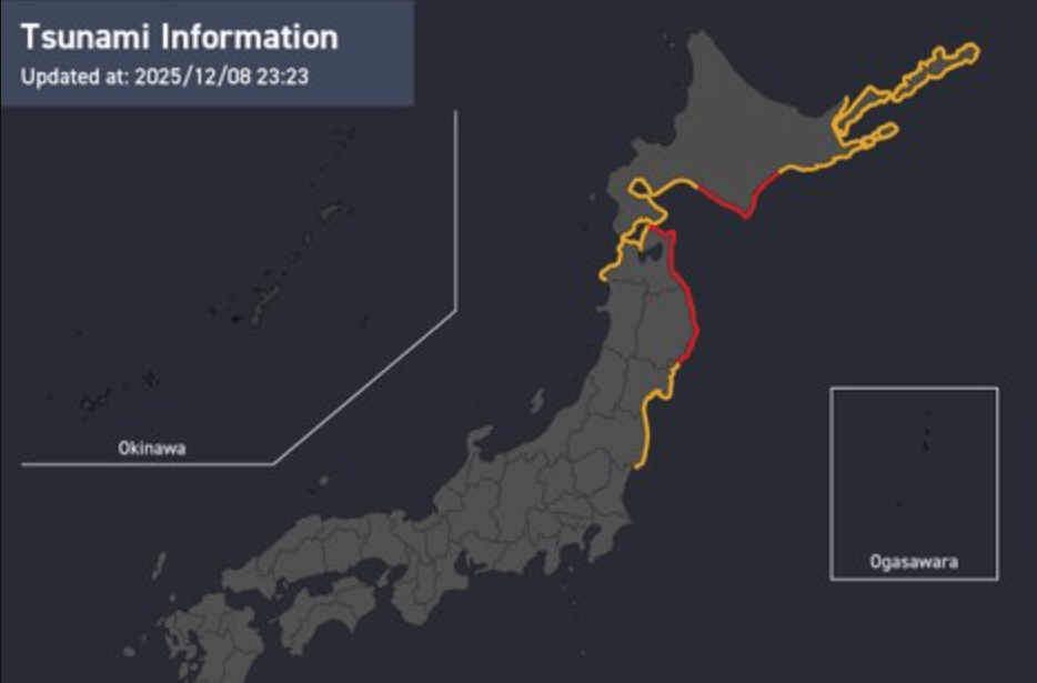 Reportan sismo de 7.2 en Japón y activan alerta de tsunami