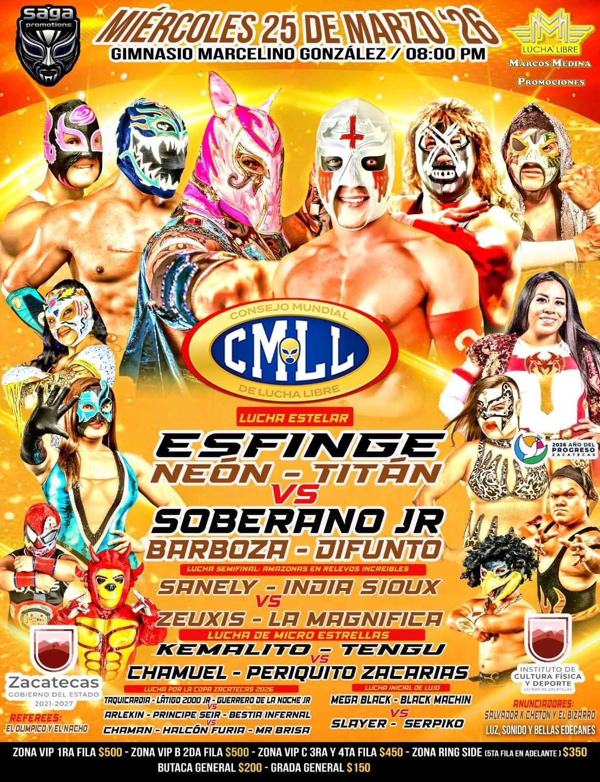 Llega cartel de lujo del CMLL a Zacatecas este 25 de marzo