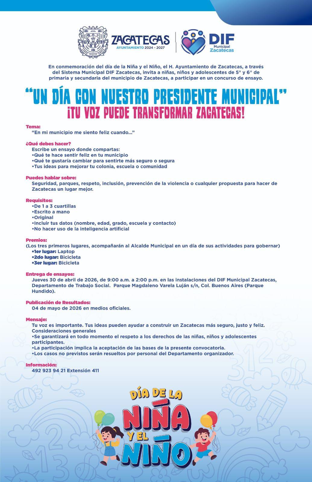 Convocan a concurso juvenil de ensayo “Un día con nuestro presidente municipal”