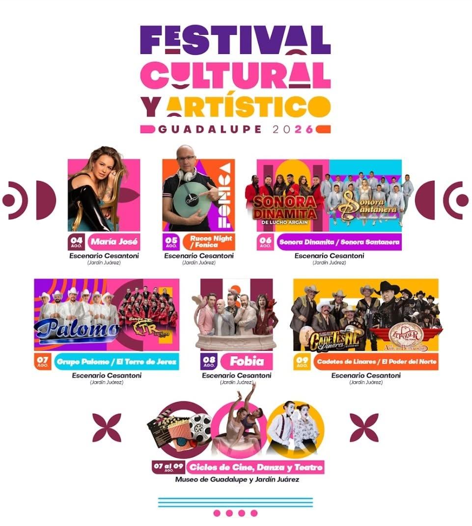 Anuncian el Festival Cultural y Artístico Guadalupe 2026 con música, cine, danza y teatro