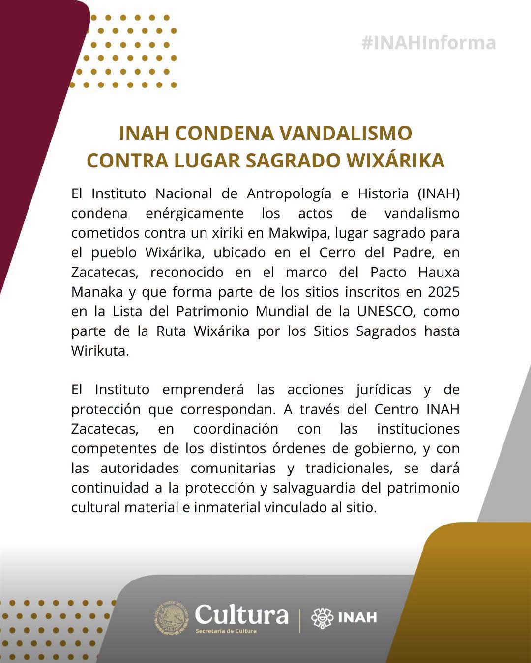 Condena el INAH los actos de vandalismo contra el sitio sagrado wixárika de Makwipa